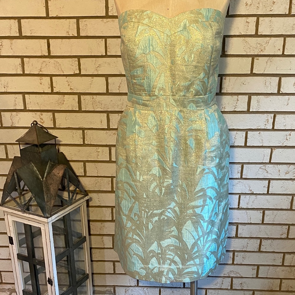 Kate spade Elegant Strapless Dress in pale Green and Gold